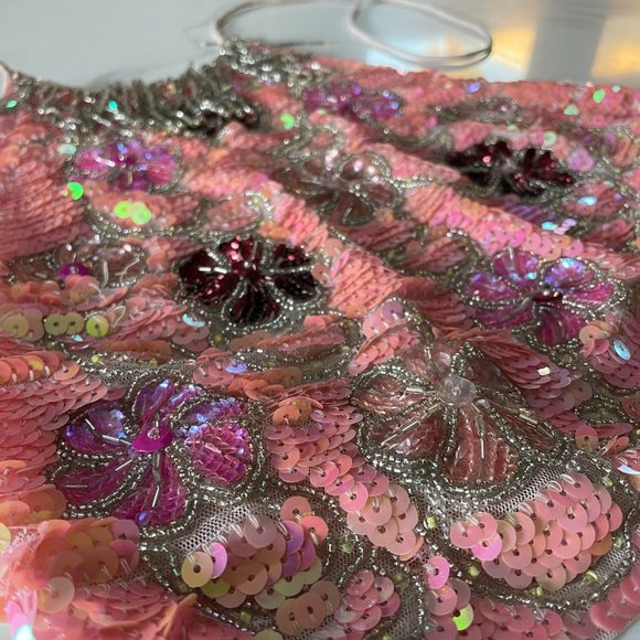 Topshop Pink Sequin Halter Tie Neck Crop Top - Picture 5 of 9